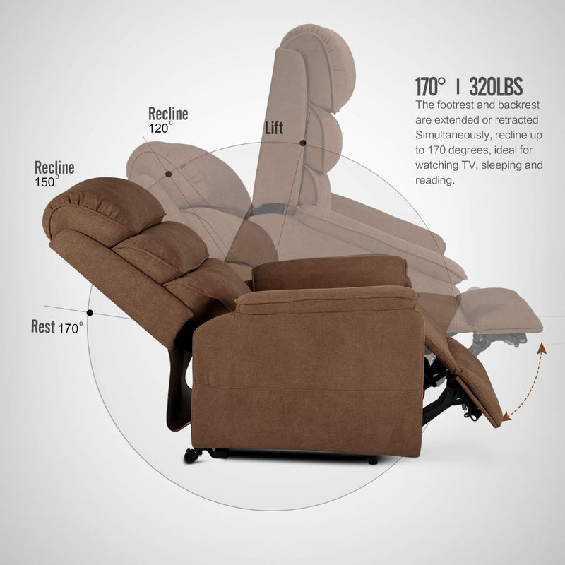AECOJOY Power Lift Recliner Chair Electric Lounge Chair Lift Assist Single Sofa in Coffee