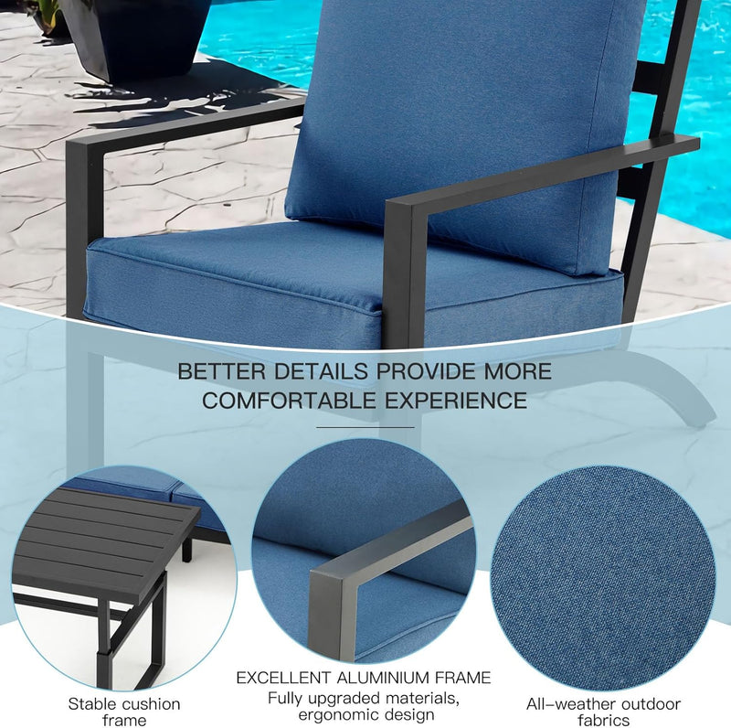 AECOJOY Aluminum Patio Furniture Set with Waterproof Cover Modern Metal Outdoor Patio Furniture Clearance Adirondack Patio Conversation Sets for Lawn, Backyard, and Deck Navy Blue