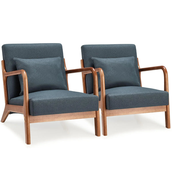YODOLLA Modern Accent Chairs for Living Room Set of 2, Mid Century Modern Living Room Bedroom Reading Comfy Lounge Chairs, Small Side Armchair for Bedrooms in Blue