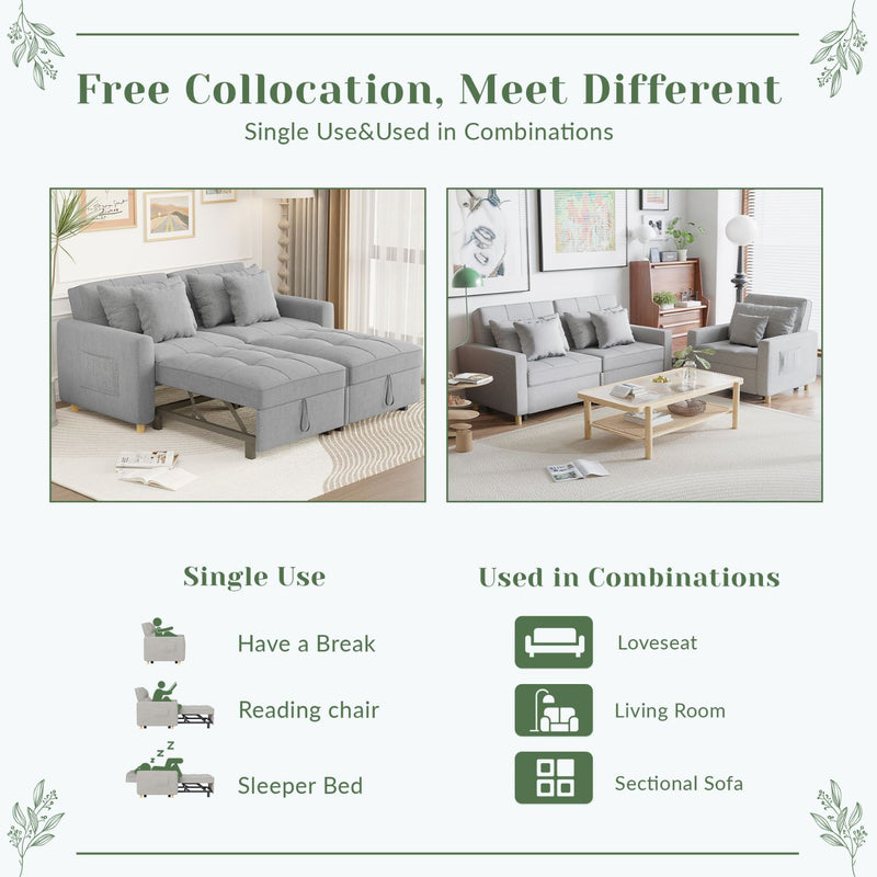 AECOJOY 71" Sleeper Sofa Bed & 3-in-1 Futon Pull Out Couch for Living Room & Bedroom, Convertible Loveseat in Gray