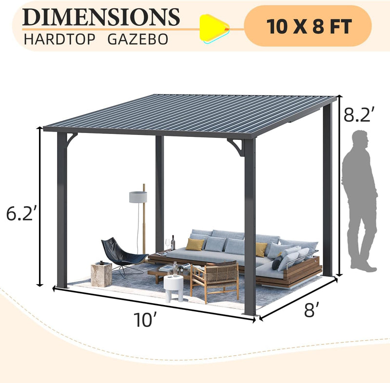 YODOLLA 10' x 8' Hardtop Gazebo, Heavy Duty Outdoor Gazebo with Galvanized Steel Sloping Roof, All Weatherproof Metal Gazebo Featuring Vertical Stripes for Patio, Backyard, and Lawns