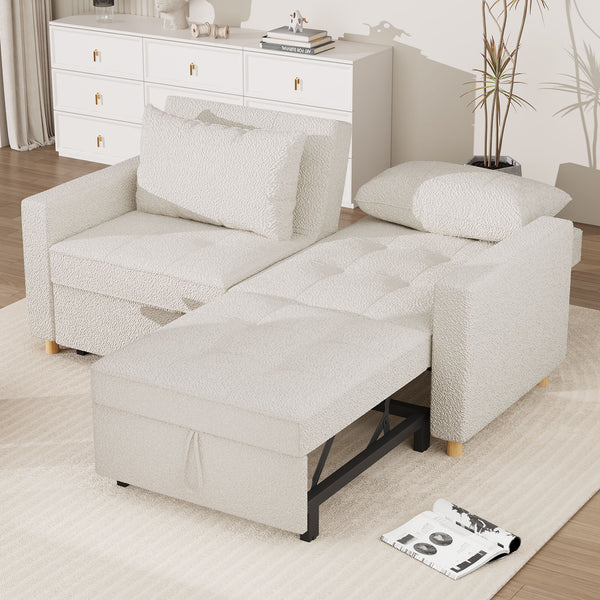 YODOLLA 71" Sleeper Sofa Bed & 3-in-1 Futon Pull Out Couch for Living Room & Bedroom, Convertible Loveseat in Teddy Velvet White