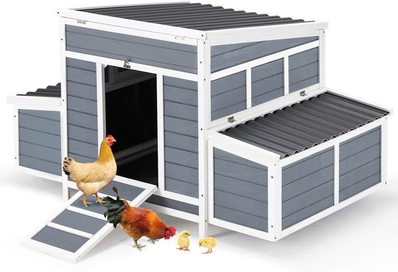 YODOLLA Chicken Coop 56" Large Wooden Chicken Hutch with 6 Nesting Boxes Outdoor Hen House Chicken Cage w/Ramps, Removable Tray for Easy Cleaning