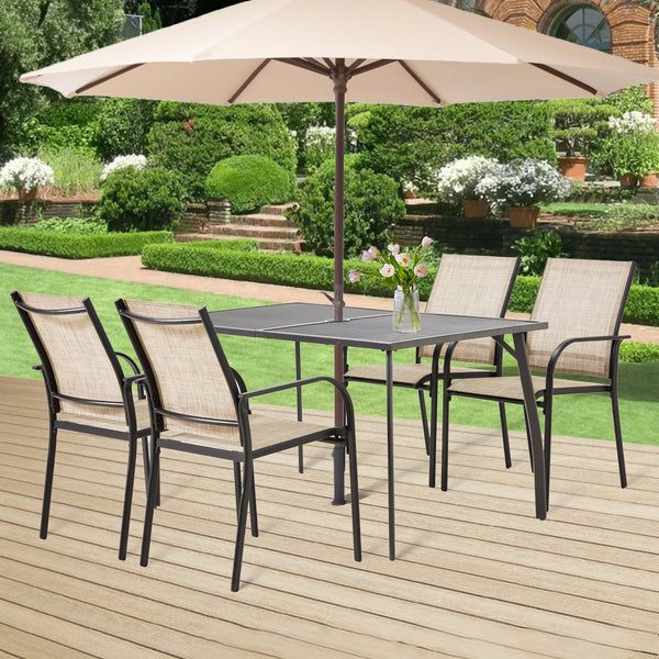 AECOJOY 5-Piece Patio Metal Dining Set with 4 Stackable Chairs-Dark Gray