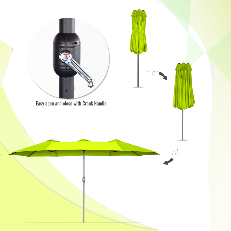 YODOLLA 15 Ft Patio Double Sided Umbrella Large Outdoor Umbrella - Green
