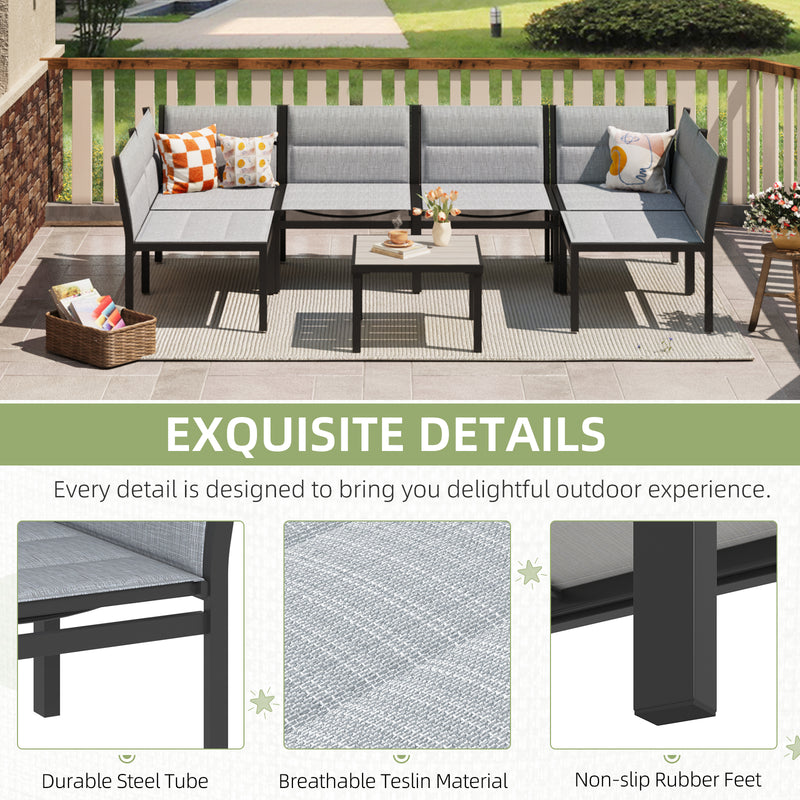 AECOJOY Outdoor Furniture Sets, 7 Pieces Cotton-Filled Textilene Fabric Outdoor Coffee Table and Chairs for Garden, Dark Gray