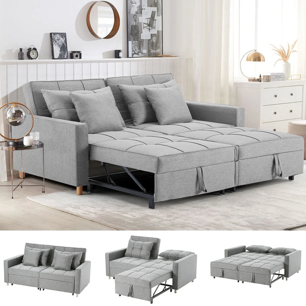 3-in-1 Futon Sleeper Chair Convertible Loveseat,Grey