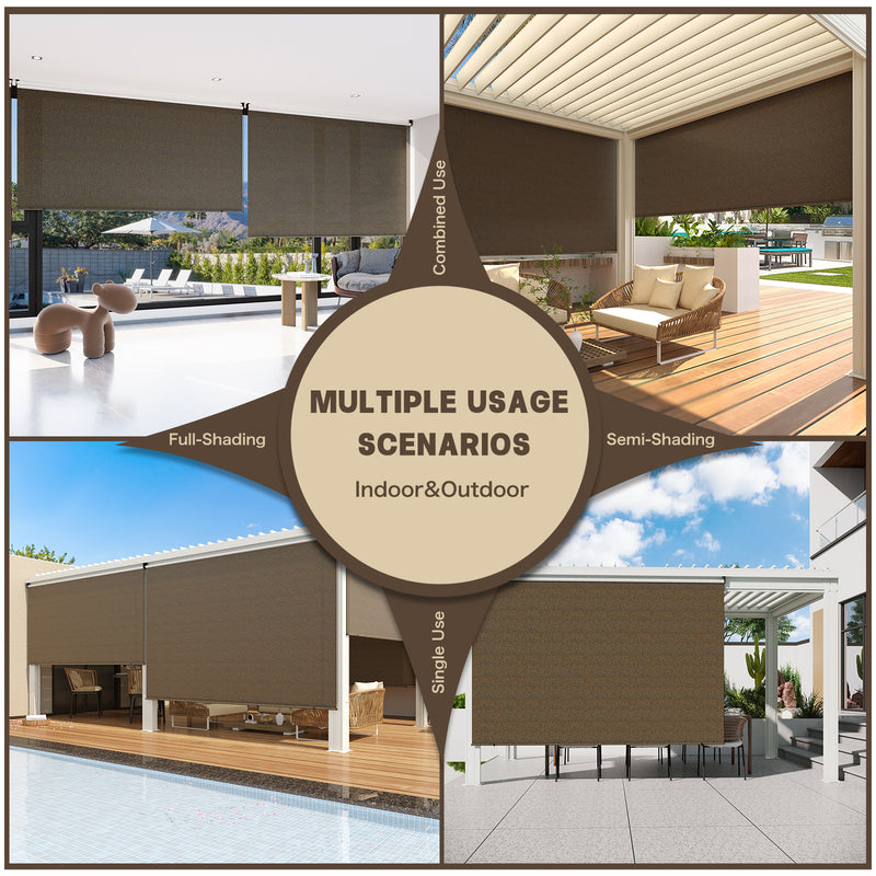 YODOLLA Outdoor Roller Shade, 6"(W) x6(H) Sun Shade Cover Canopy with 99% UV Protection, 220GSM HDPE Exterior Cordless Roll Up Shade Blinds Privacy Screen for Patio, Pergola, Gazebo, Mocha