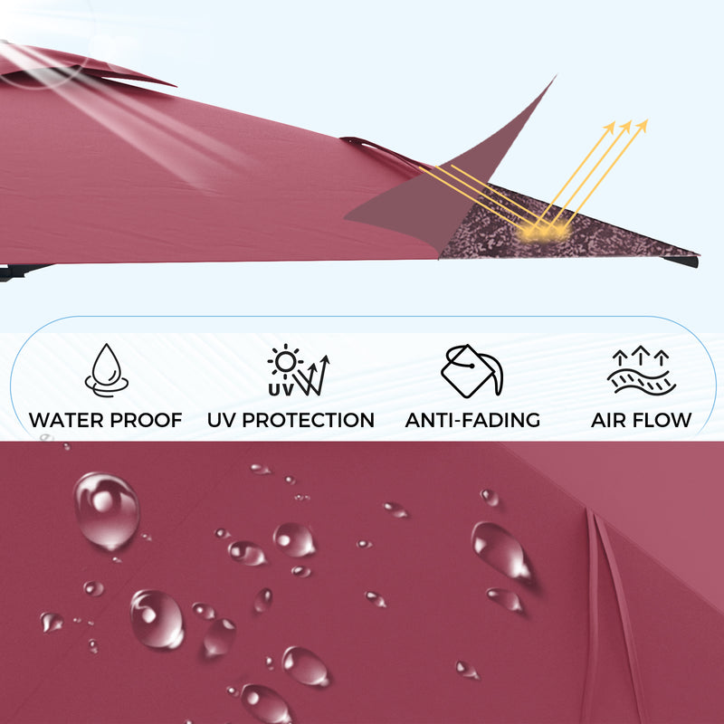 AECOJOY 10 ft Wall Mounted Patio Umbrella with Solar LED Lights Outdoor Rectangle Umbrella with 180° Rotation for Outside in Red