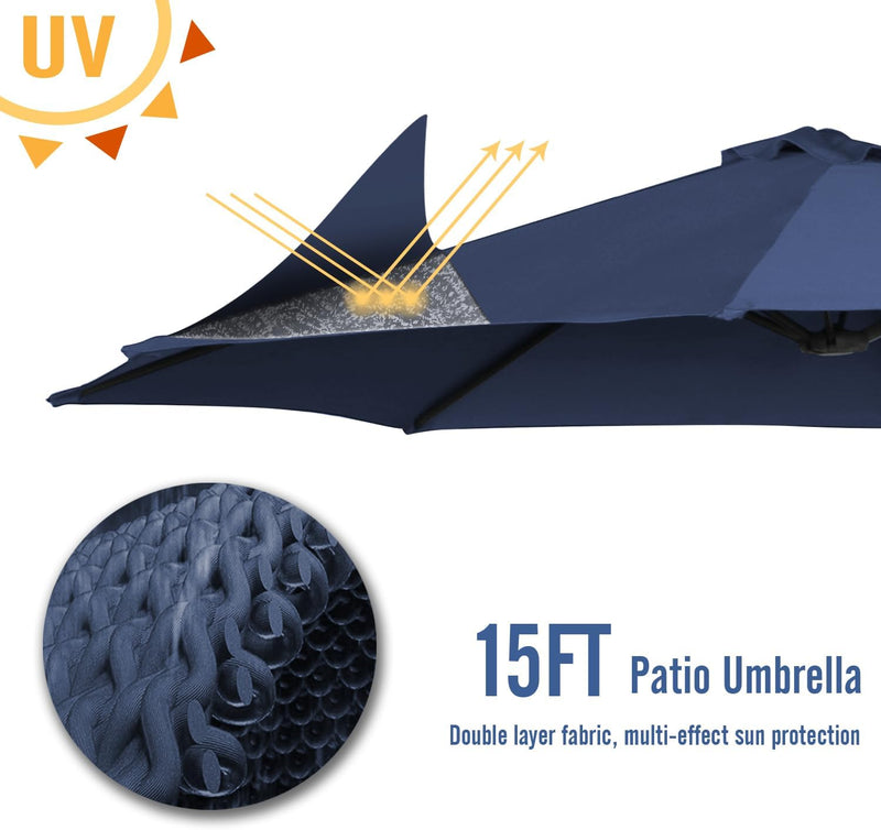 YODOLLA 15 Ft Patio Double Sided Umbrella Large Outdoor Umbrella in Dark Gray