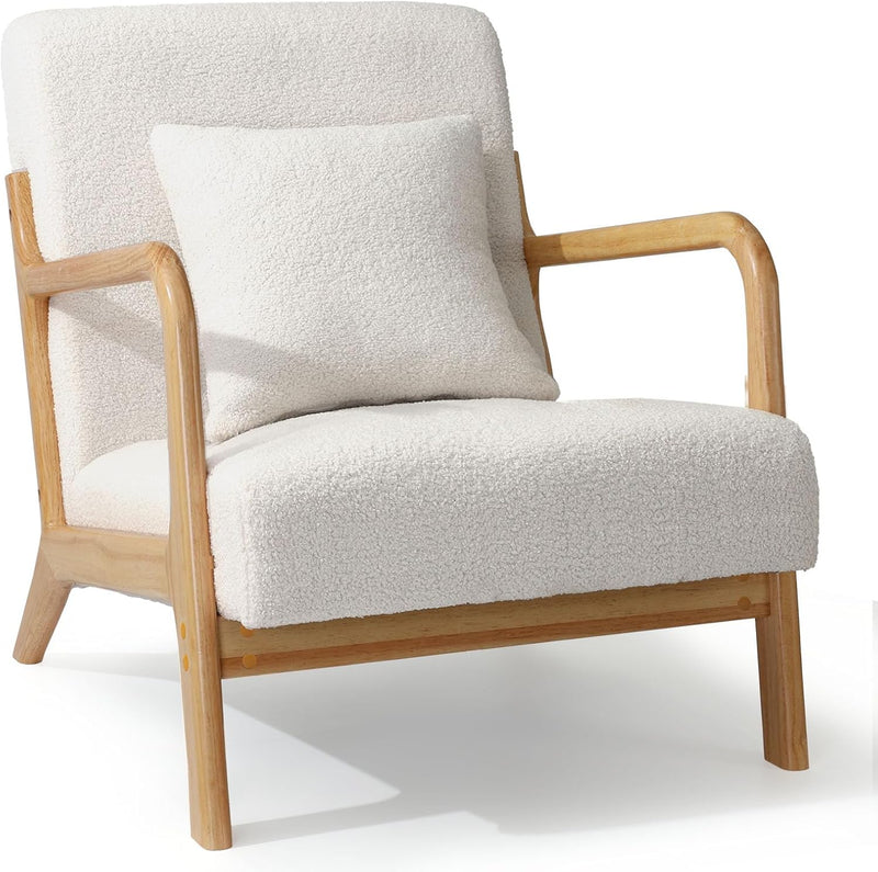 YODOLLA Sherpa Fleece Accent Chair Mid-Century Modern Upholstered Arm Chair for Living Room in Beige