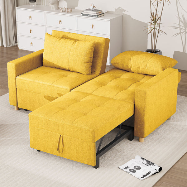 YODOLLA 71" Sleeper Sofa Bed & 3-in-1 Futon Pull Out Couch for Living Room & Bedroom, Convertible Loveseat in Yellow