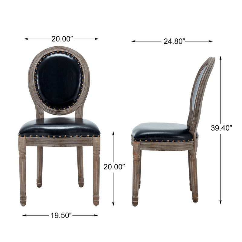 AVAWING French Country Leather Dining Chairs Set of 4, Farmhouse Dining Room Chairs Vintage Chair with Round Back, Solid Wood Legs Kitchen Chair for Dining Room/Living Room/Kitchen/Restaurant, Black