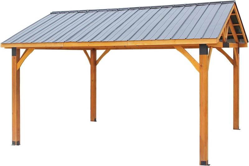 YODOLLA 14.5x12ft Outdoor Wooden Gazebo,Grill Pergola Gazebo Clearance Hard-Top Gazebo for Patios, Garden,Brown