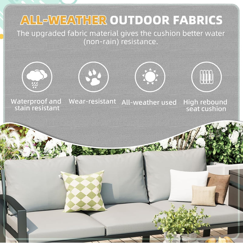 AECOJOY Metal Patio Furniture Set with Cover Outdoor Furniture sets With Storage Boxes on Sale with Light Grey Cushion for Balcony Porch, Lawn and More