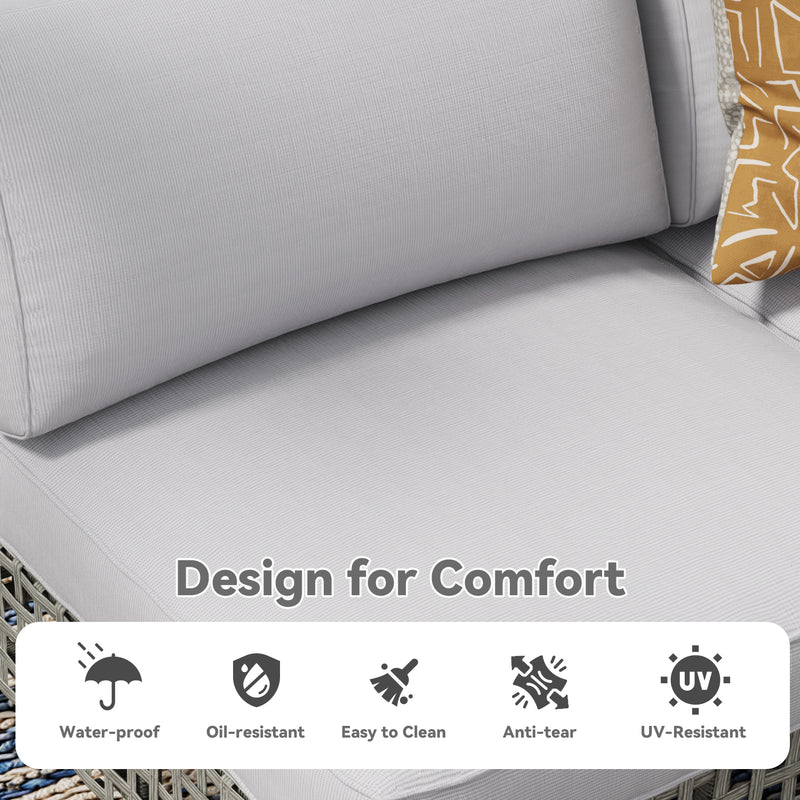 YODOLLA 7-Piece Patio Furniture Set with Tea Table, Rattan Wicker Outdoor Sectional Furniture Sofa Conversation Set, Grey Rattan&Light Grey Cushions