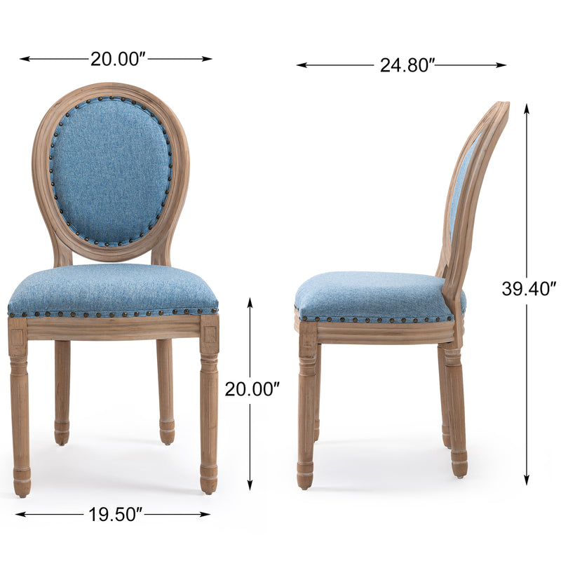 AVAWING French Country Dining Chairs Set of 4, Farmhouse Fabric Dining Room Chairs Vintage Chair with Round Back, Solid Wood Legs Kitchen Chair for Dining Room/Living Room/Kitchen/Restaurant, Blue