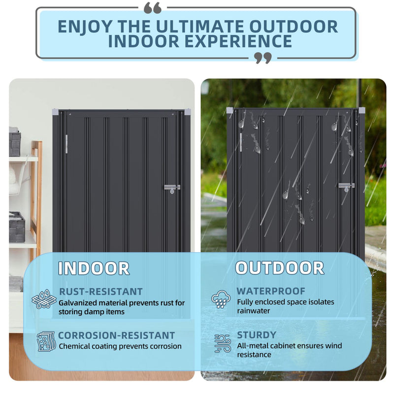 YODOLLA Outdoor Storage Cabinet with Floor & Metal Small Cabinet Waterproof & Package Delivery Boxes for Patio in Dark Grey
