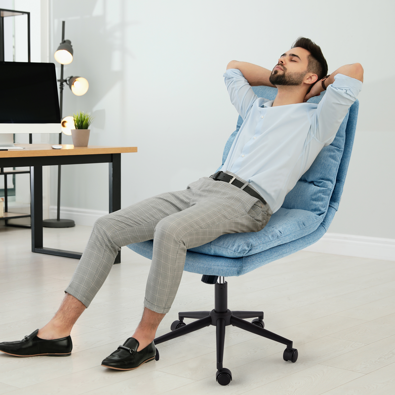 YODOLLA Office Chair on Clearance, Adjustable Height Vanity Chair Armless Desk Chair and Linen Fabric Swivel Chair for Office, Home, Blue