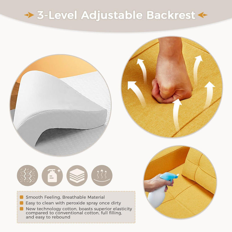 AECOJOY Sleeper Chair Bed 3 in 1 Sofa Bed for Adults Fold Out Sofa Convertible Reading Chair,Luminous Yellow