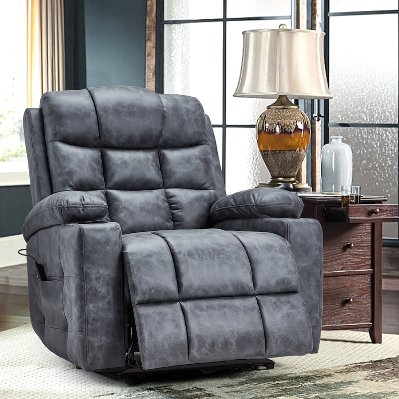 YODOLLA Oversized Nursery Electric Recliner Chair, Power Sofa with USB & Cup Holders, Breathable Leather Fabric, Home Theater Seating in Bronze Dark Grey