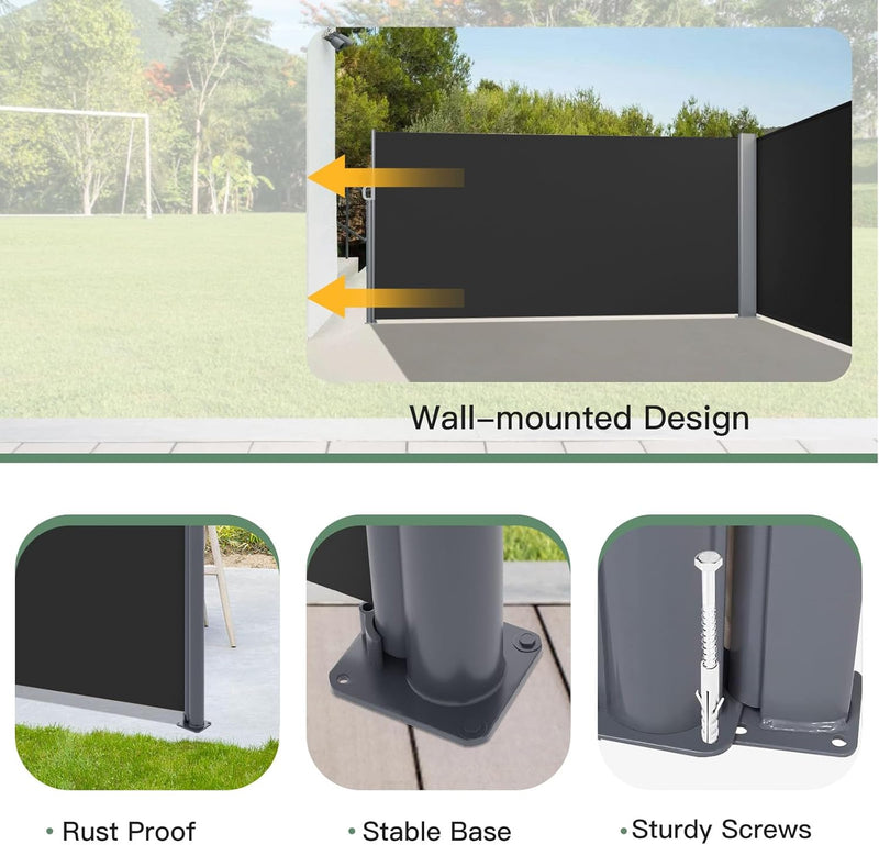 YODOLLA 236" x 63" Black Polyester Double Retractable Outdoor Privacy Screen