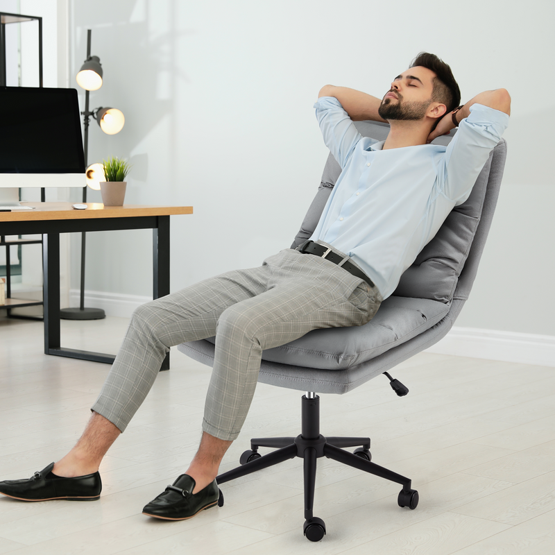 YODOLLA Office Chair on Clearance, Adjustable Height Vanity Chair Armless Desk Chair and Premium Leathaire Swivel Chair for Office, Home, Grey