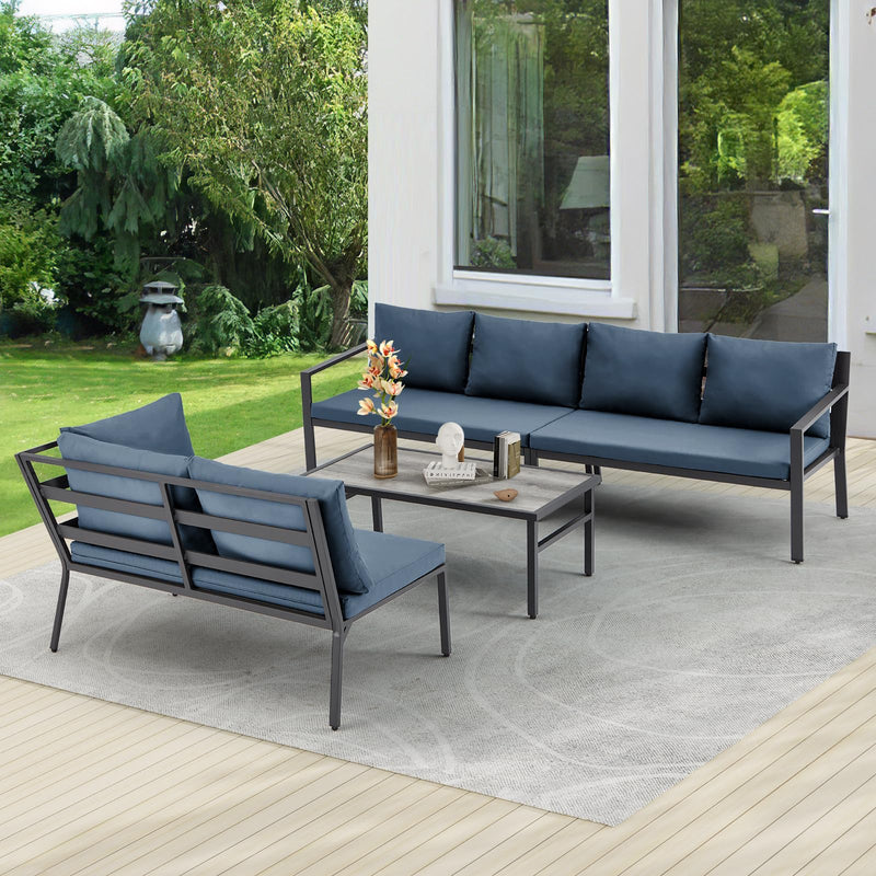 YODOLLA 7 Pieces Aluminum Patio Furniture Set Patio Conversation Set For Outdoor with Navy Cushions