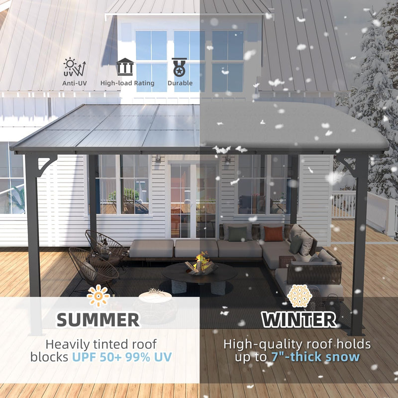 YODOLLA 12' x 12' Hardtop Gazebo Outdoor Aluminum Pergola For Garden, Patio, Backyard-Dark Gray