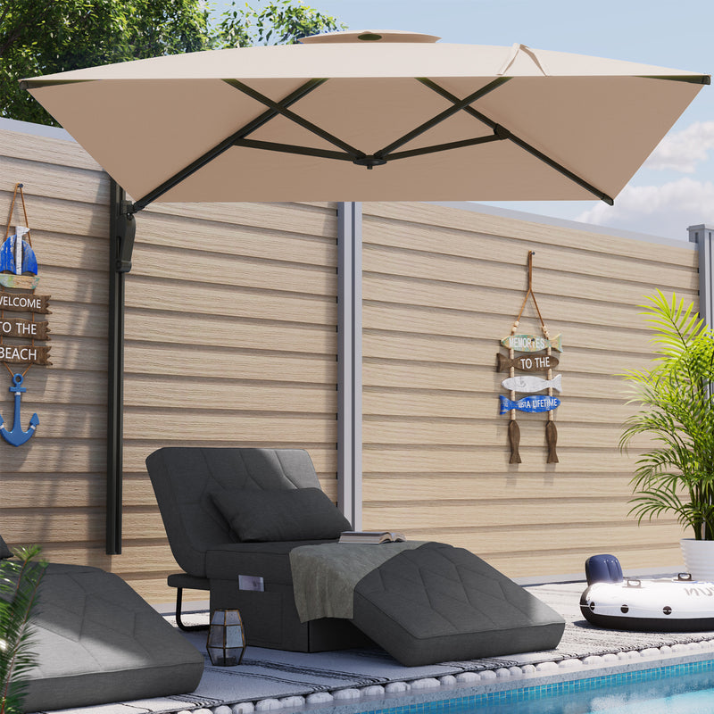 AECOJOY 10 ft Wall Mounted Patio Umbrella Outdoor Rectangle Umbrella with 180° Rotation for Outside in Beige