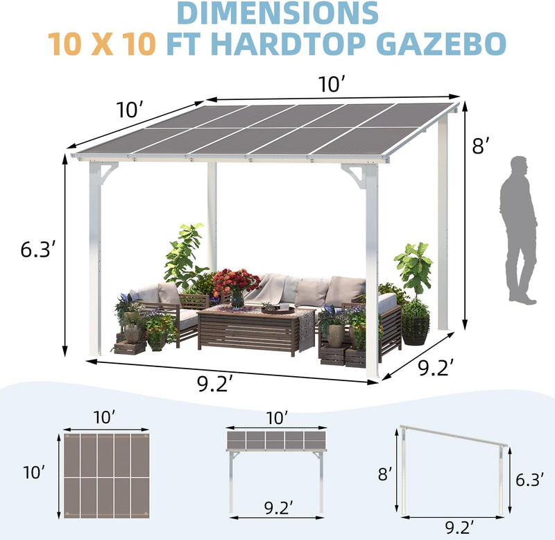 YODOLLA 10' x 10' Hardtop Gazebo Outdoor Aluminum Pergola For Garden, Patio, Backyard-White