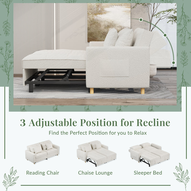 YODOLLA 71" Sleeper Sofa Bed & 3-in-1 Futon Pull Out Couch for Living Room & Bedroom, Convertible Loveseat in Teddy Velvet White