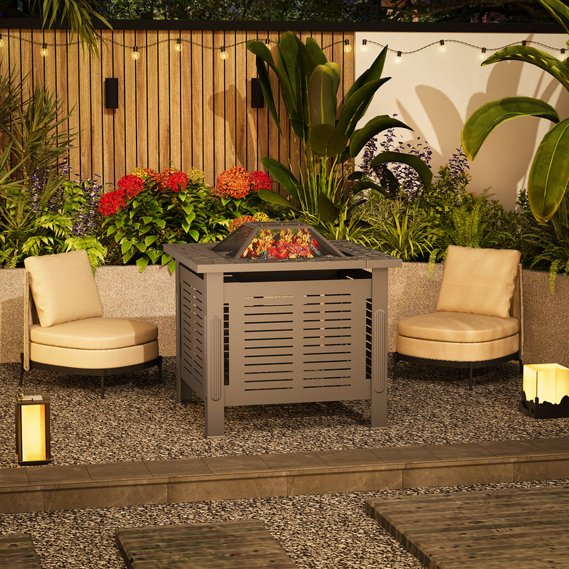 YODOLLA 30" Outdoor Fire Pit Table 3 in 1 Fire Pits for Outside with Removable Lid & Waterproof Cover and Tables