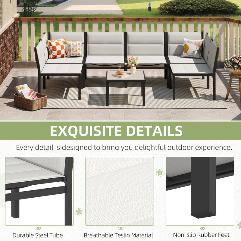 AECOJOY Outdoor Furniture Sets, 7 Pieces Cotton-Filled Textilene Fabric Outdoor Coffee Table and Chairs for Garden, Off-White