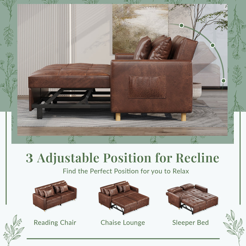 YODOLLA 71" Sleeper Sofa Bed & 3-in-1 Futon Pull Out Couch for Living Room & Bedroom, Convertible Loveseat in Saddle Brown