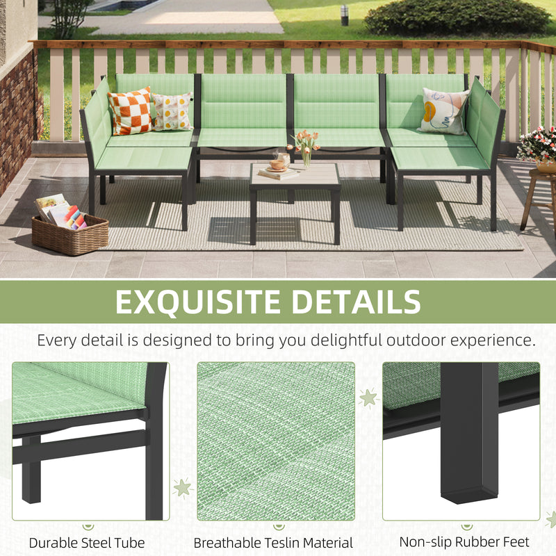 AECOJOY Outdoor Furniture Sets, 7 Pieces Cotton-Filled Textilene Fabric Outdoor Coffee Table and Chairs for Garden, Green