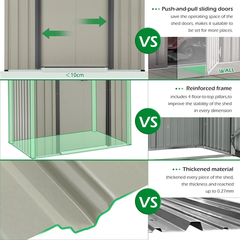 AECOJOY Galvanized Steel Outdoor Storage Shed with Sliding Door, 8 x 6 ft. Metal Storage Building