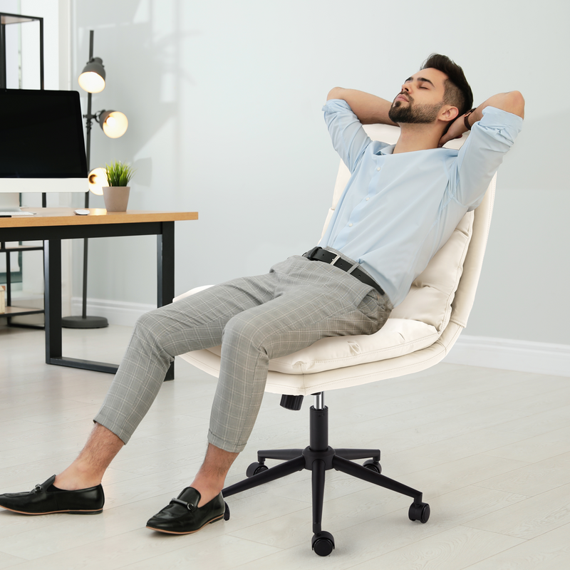 YODOLLA Office Chair on Clearance, Adjustable Height Vanity Chair Armless Desk Chair and PU Leather Swivel Chair for Office, Home