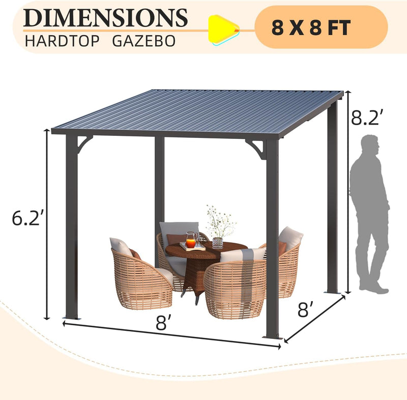 YODOLLA 8' x 8' Hardtop Gazebo, Heavy Duty Outdoor Gazebo with Galvanized Steel Sloping Roof, All Weatherproof Metal Gazebo Featuring Vertical Stripes for Patio, Backyard, and Lawns