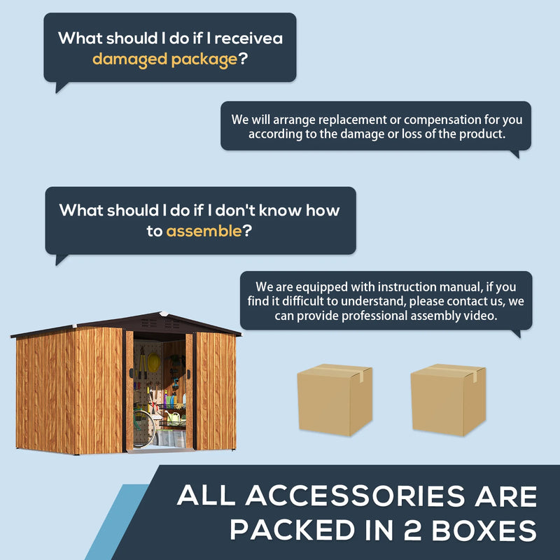 U-MAX 8 x 6 ft. Wood Grain Outdoor Metal Storaged She with Lockable Door Patio Garden Storage Building for Outside