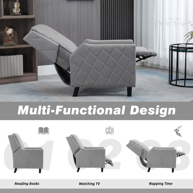 AVAWING Push Back Recliner Chair, Linen Wing Back Chairs with Arms, Mid-Century Vintage Accent Chair for Living Room, Grey