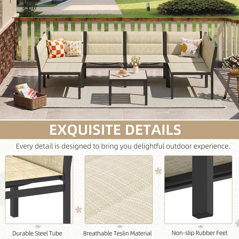 AECOJOY Outdoor Furniture Sets, 7 Pieces Cotton-Filled Textilene Fabric Outdoor Coffee Table and Chairs for Garden, Yellow