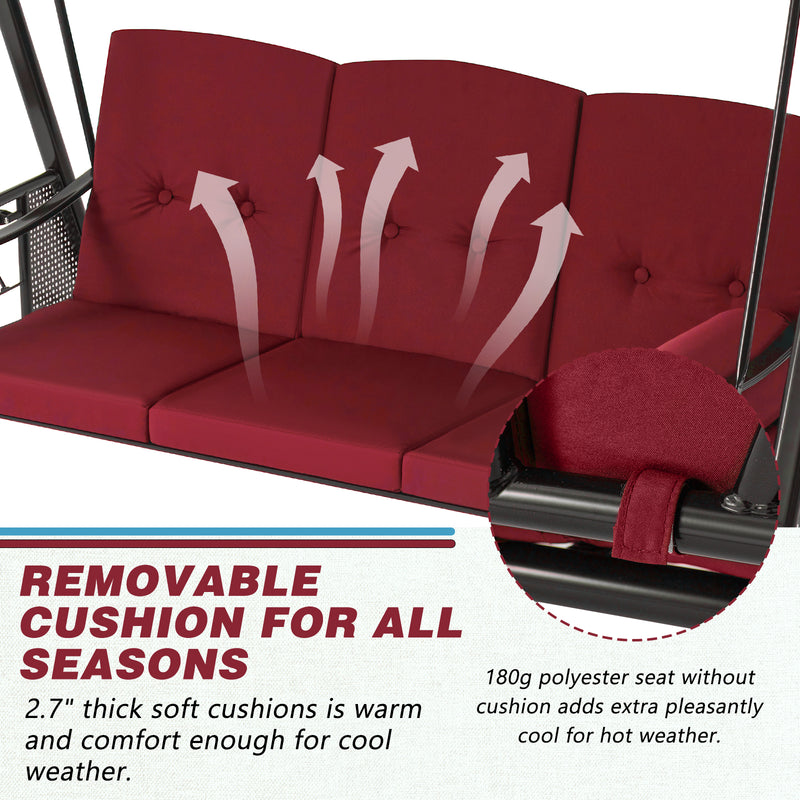 AECOJOY 3 Persons Outdoor Patio Canopy Steel Porch Swing Chair-Red, Porch Swing
