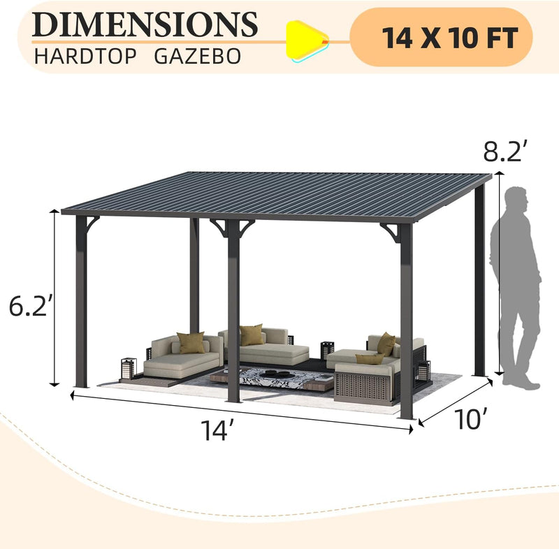 YODOLLA 10' x 14' Hardtop Gazebo, Heavy Duty Outdoor Gazebo with Galvanized Steel Sloping Roof, All Weatherproof Metal Gazebo Featuring Vertical Stripes for Patio, Backyard, and Lawns
