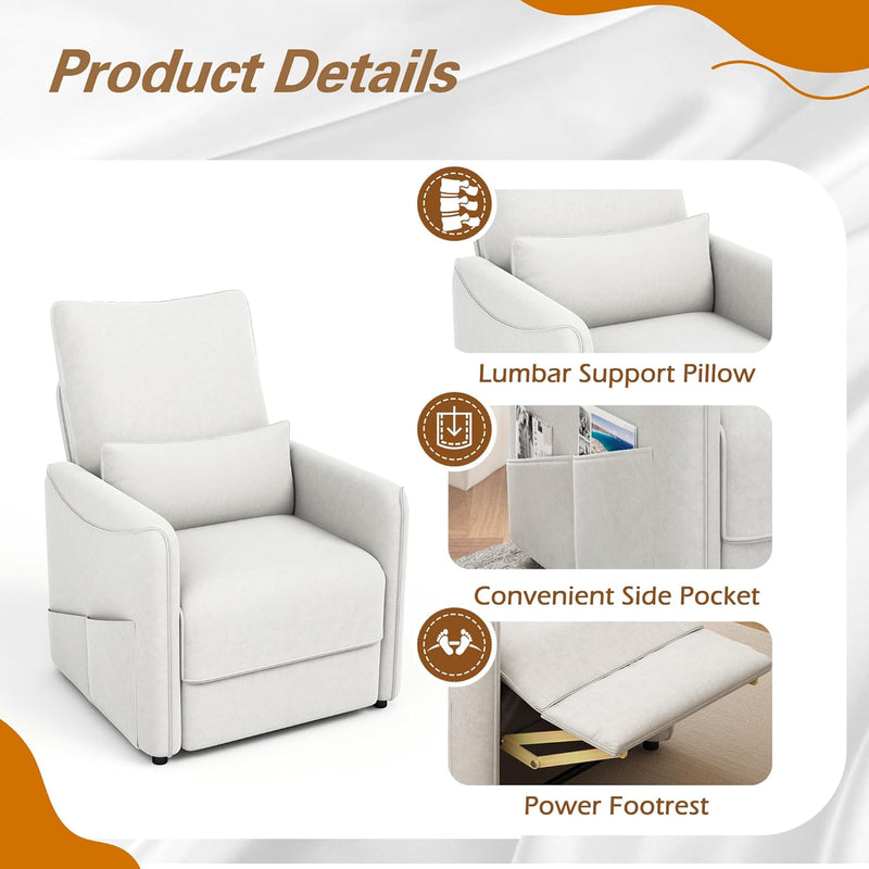YODOLLA Power Recliner Chair for Adults, Modern Electric Reclining Sofa Chair with Lumbar Support for Living Room, Beige White