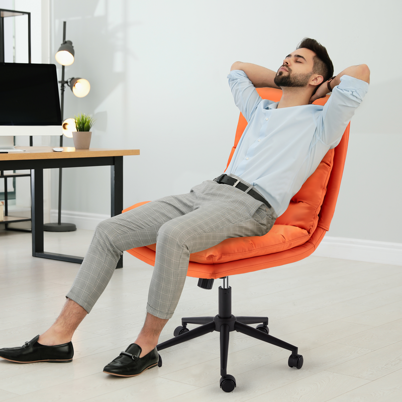 YODOLLA Office Chair on Clearance, Adjustable Height Vanity Chair Armless Desk Chair and PU Leather Swivel Chair for Office, Home