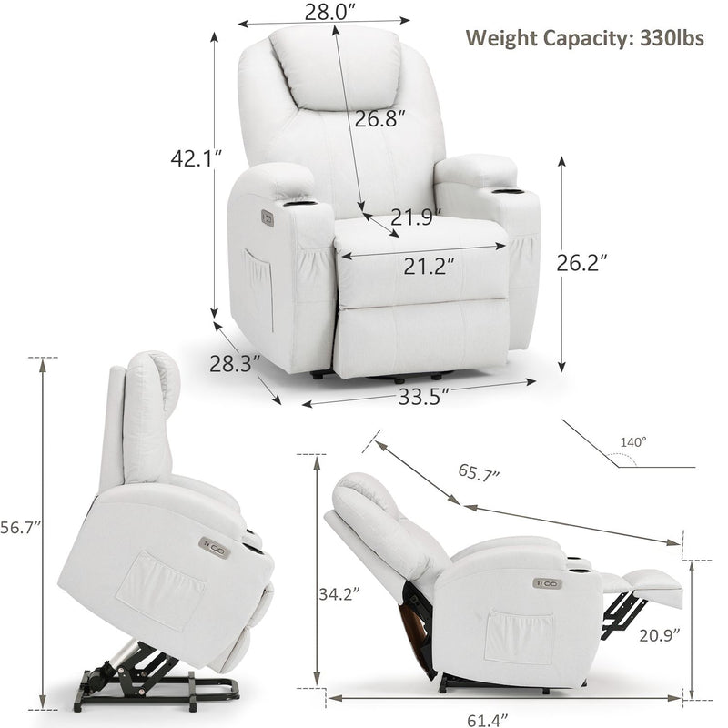YODOLLA Danrelax Power Lift Chair Recliner Sofa for Elderly, Heavy Duty & Safety Motion Reclining Mechanism, 2 Side Pockets and Cup Holders, USB Ports,White