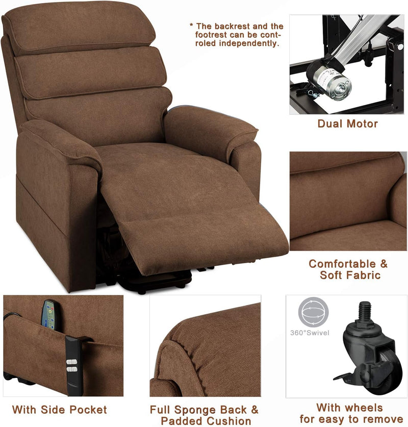 AECOJOY Power Lift Recliner Chair Electric Lounge Chair Lift Assist Single Sofa in Coffee