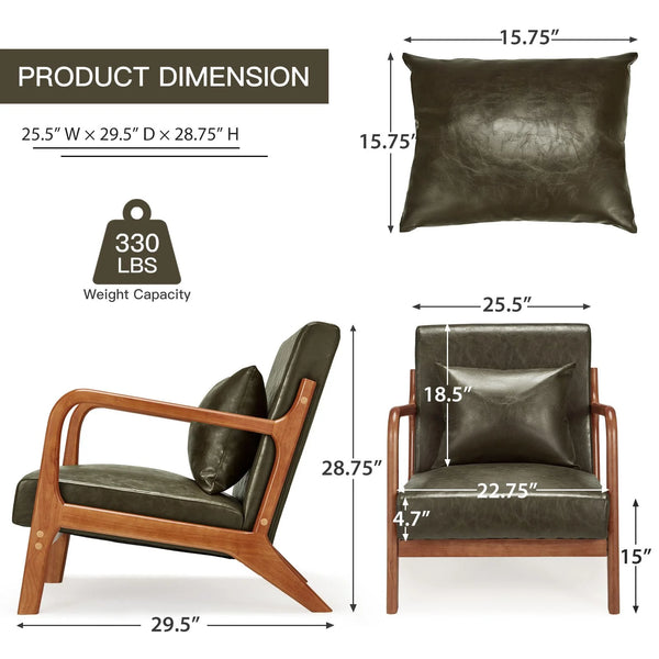 YODOLLA Faux Leather Modern Accent Chairs for Living Room, Mid Century Modern Living Room Bedroom Reading Comfy Lounge Chairs, Small Side Armchair for Bedrooms in Green