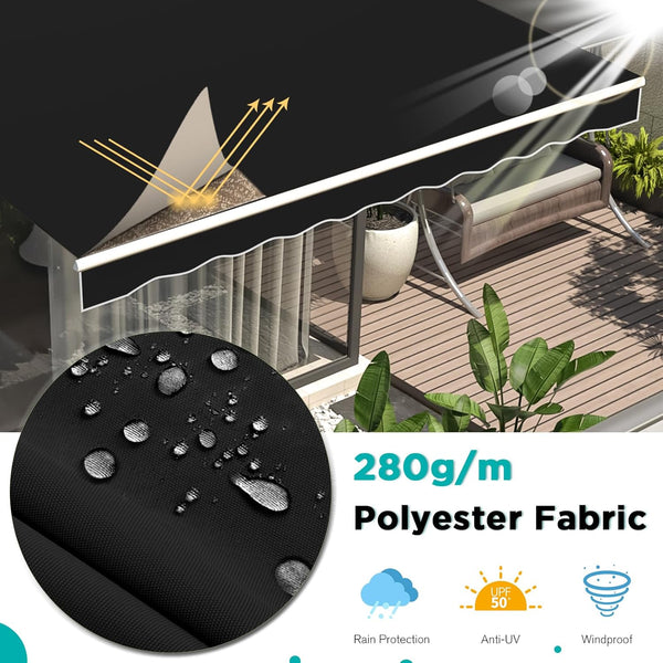 YODOLLA 10'×8' Manual Retractable Awning Sun Shade Patio Awning Cover Outdoor Patio Canopy Sunsetter Deck Awnings with Manual Crank Handle, Black